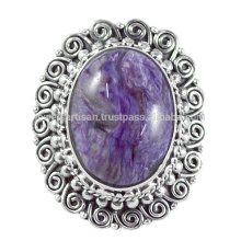 Beautiful Charoite Gemstone & 925 Sterling Silver Unique Floral Designer Ring Occasional Jewelry